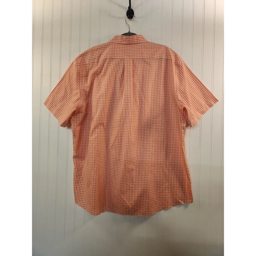 L.L. Bean Men's Orange Gingham Button-Up Shirt Size XL 100% Cotton Short‎ Sleeve